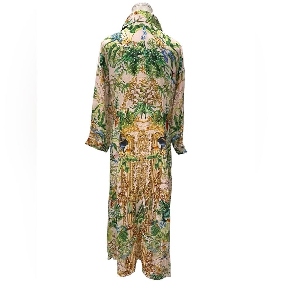 jayshree dalal Tropical Silk Blend Long Shirt Dress Sz:L - Picture 5 of 11